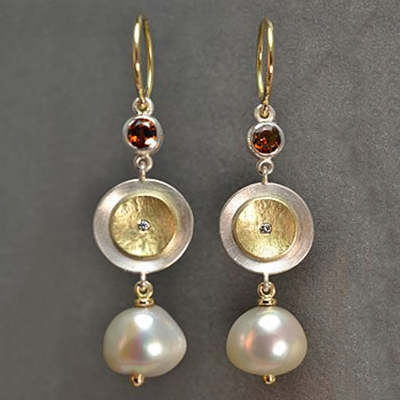 Golden Garnet Pearl Earrings