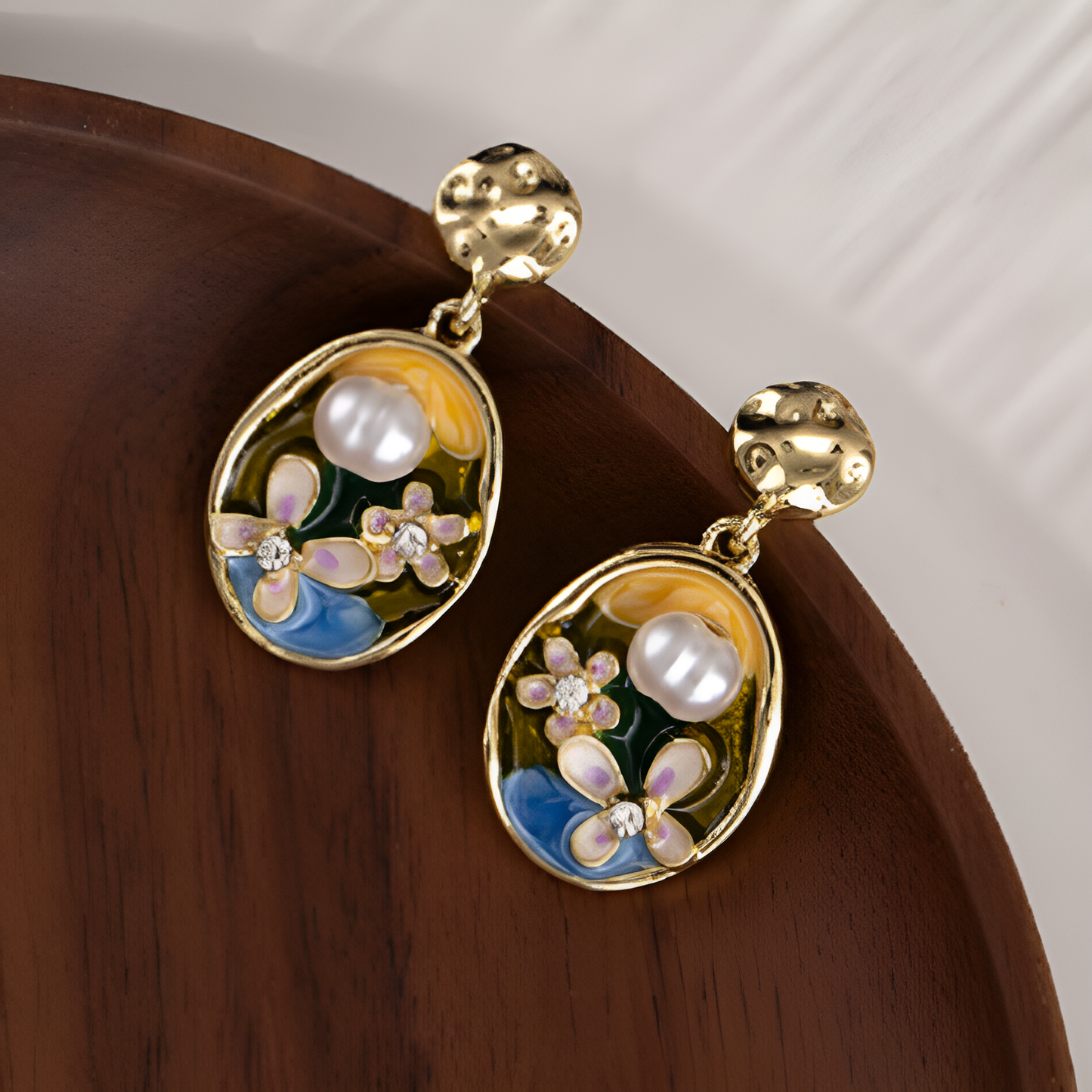 Vintage Golden Blue Stones & Pearl Earrings