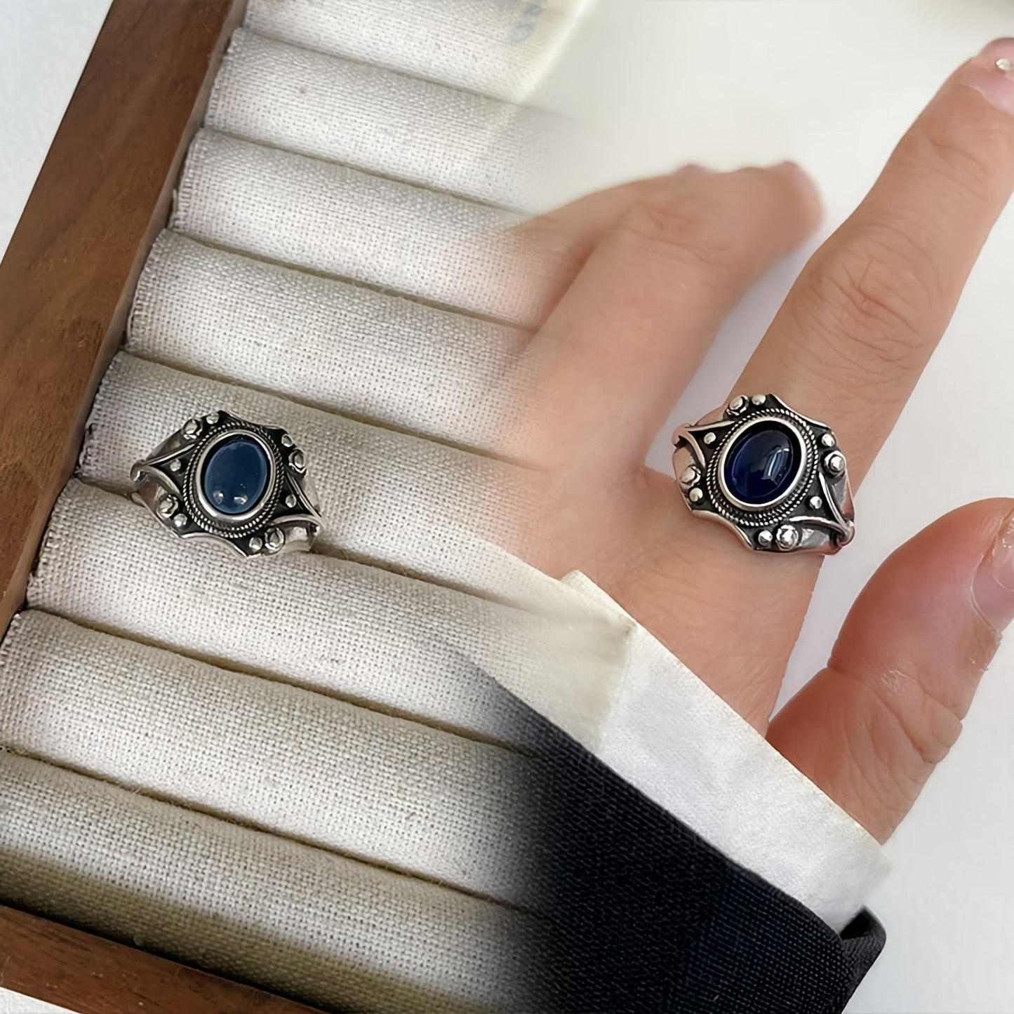 Vintage Midnight Blue Inlaid Stone Ring