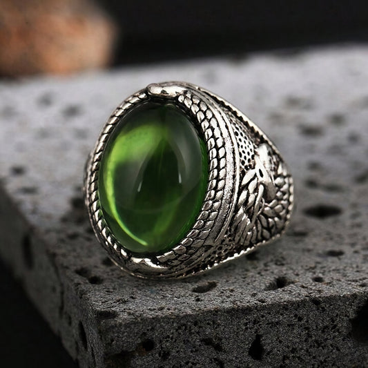Vintage Green Moonstone Silver Ring