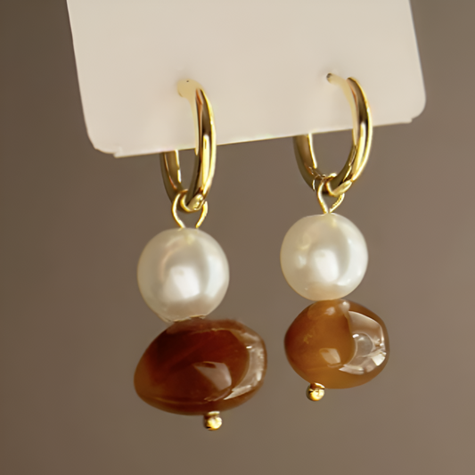 Vintage Amber & Pearl Drop Earrings